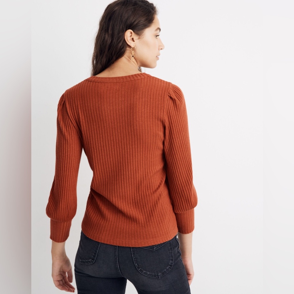 Madewell Brushed Rib Pleat-Sleeve Top Afterglow Red XXS - Picture 5 of 5